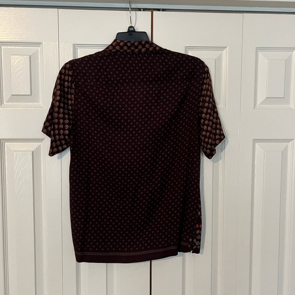 AllSaints burgundy print camp collar size small mint condition - Picture 3 of 3